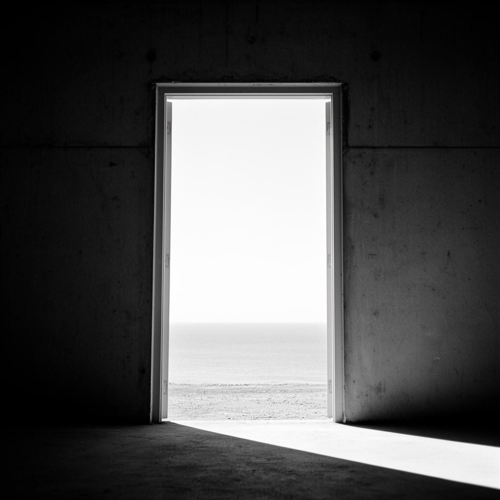 Open doorway onto a bright horizon